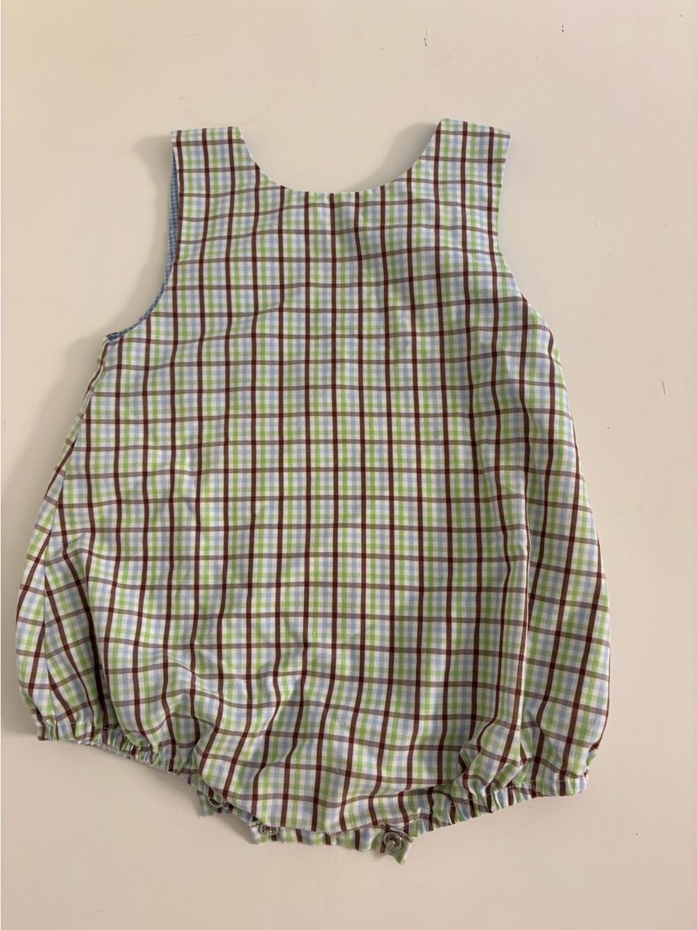 Plaid Cotton Baby One-Piece Romper in Blue, Green, Brown - Picture 4 of 6